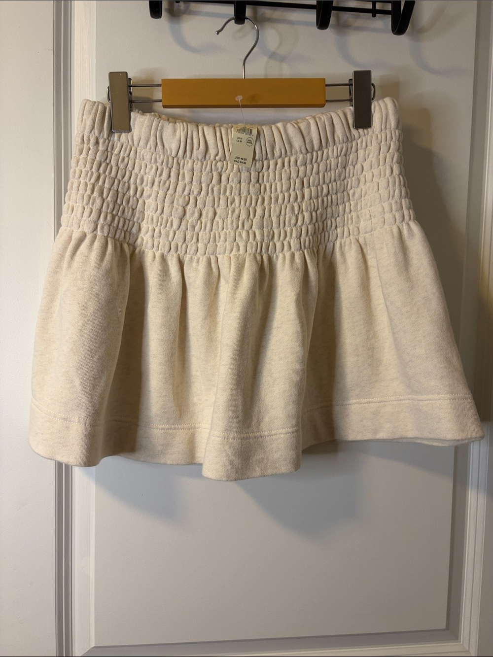 aerie Cream Smocked Waist Skater Skirt